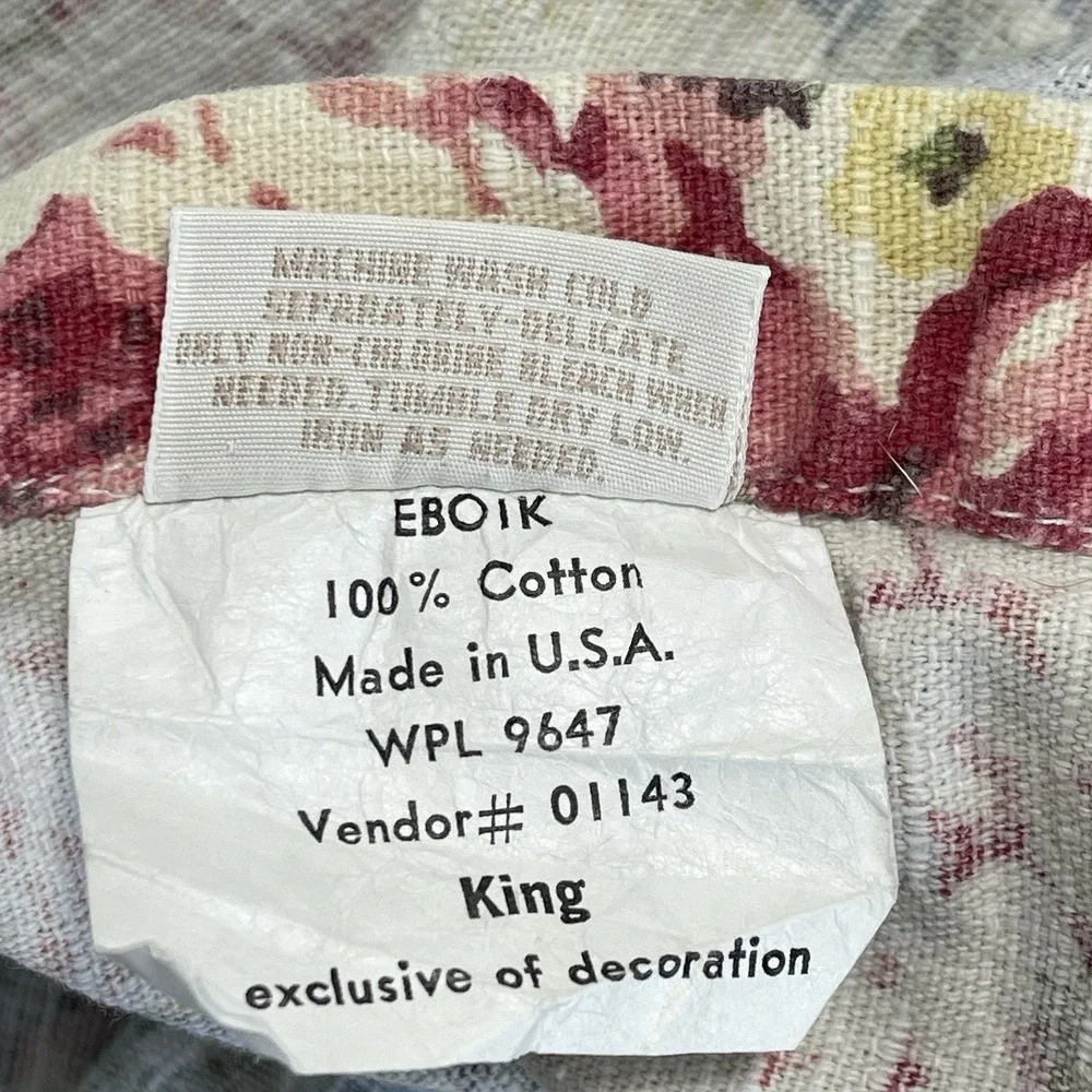 VTG 90s Eddie Bauer Home King Duvet & 2 King Shams Blue Cabbage Rose Cotton